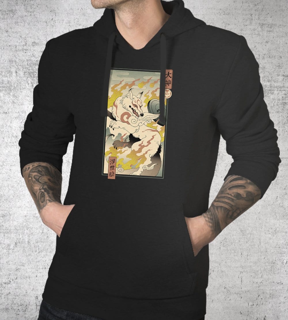 Okami Ukiyo-e Hoodies by Vincent Trinidad - Pixel Empire