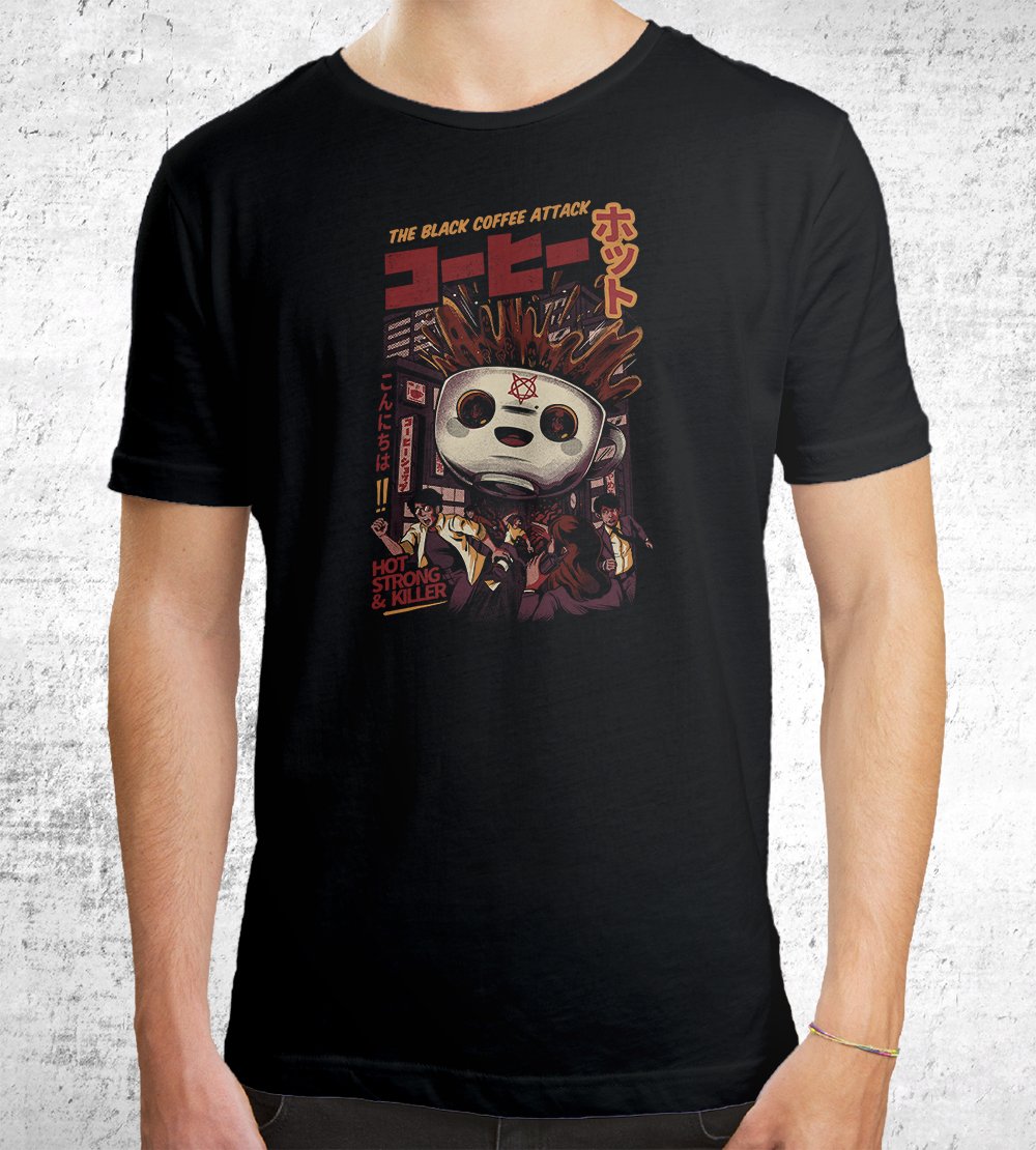 The Black Coffee Attack T-Shirts by Ilustrata - Pixel Empire