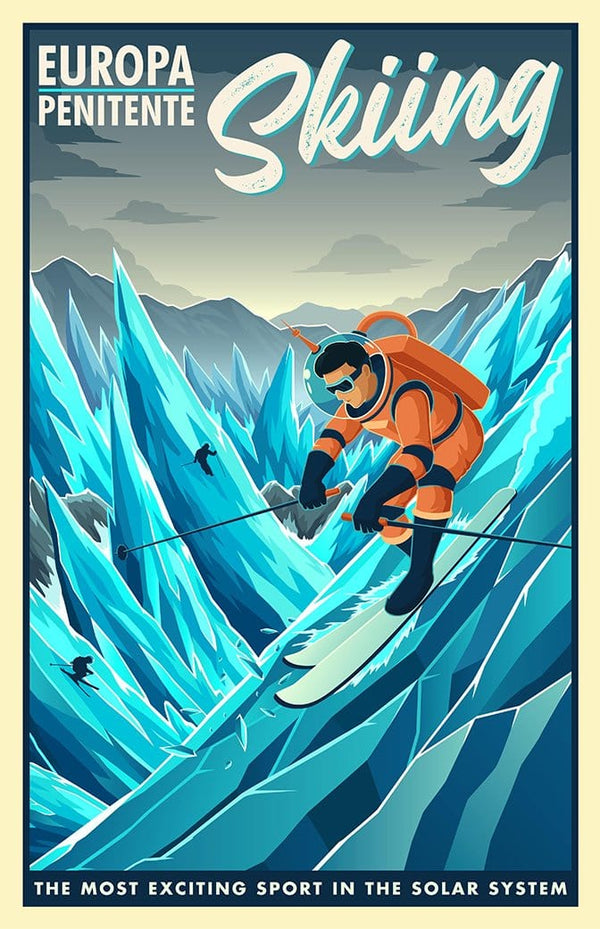 Space Tourism Europa Skiing Posters by B Cubed Designs - Pixel Empire