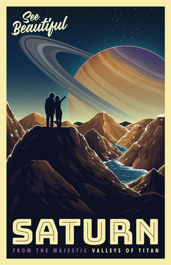 Space Tourism Saturn's Moon Titan Posters by B Cubed Designs - Pixel Empire