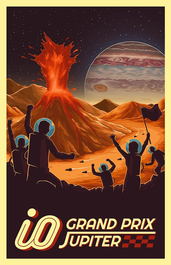 Space Tourism Jupiter Io Grand Prix Posters by B Cubed Designs - Pixel Empire