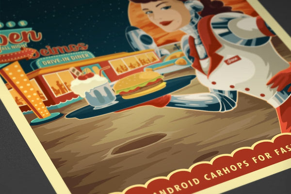 Space Tourism Mars Deimos Drive-in Diner Posters by B Cubed Designs - Pixel Empire