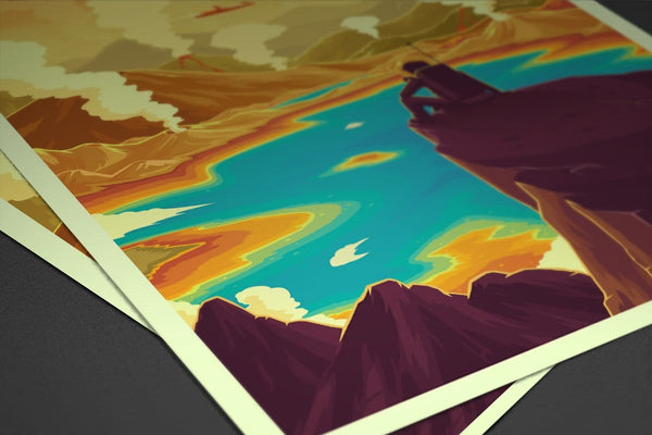 Space Tourism Venus Hot Springs Posters by B Cubed Designs - Pixel Empire