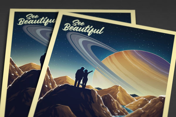 Space Tourism Saturn's Moon Titan Posters by B Cubed Designs - Pixel Empire