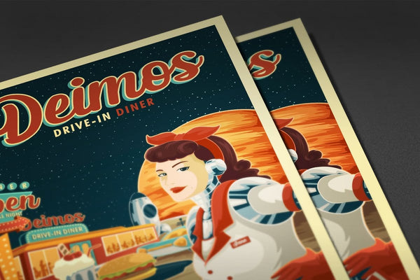Space Tourism Mars Deimos Drive-in Diner Posters by B Cubed Designs - Pixel Empire