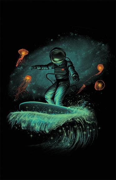 Space Surfer Posters by Vincent Trinidad - Pixel Empire