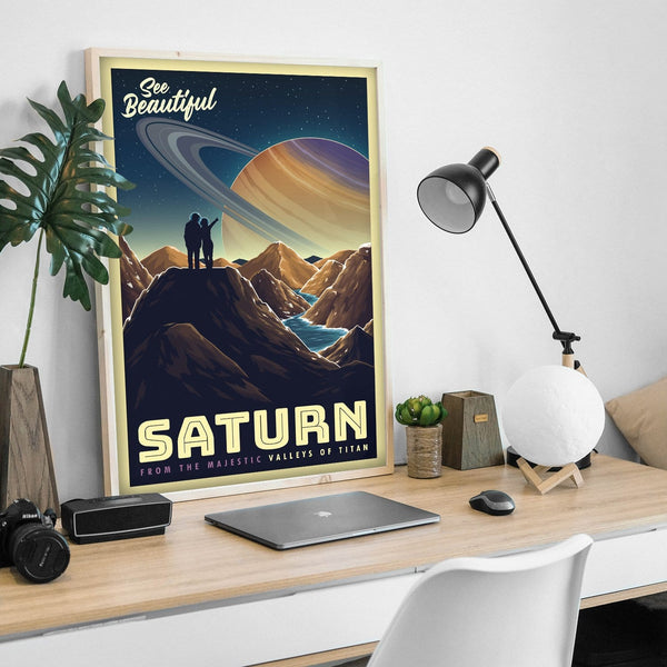 Space Tourism Saturn's Moon Titan Posters by B Cubed Designs - Pixel Empire
