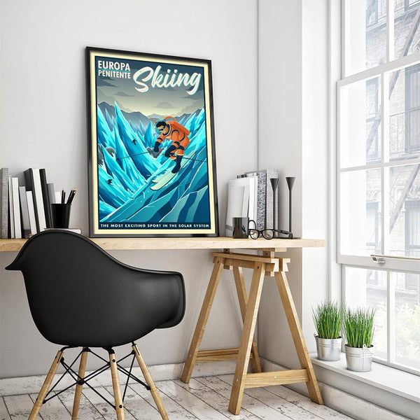Space Tourism Europa Skiing Posters by B Cubed Designs - Pixel Empire