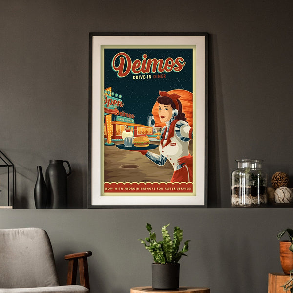 Space Tourism Mars Deimos Drive-in Diner Posters by B Cubed Designs - Pixel Empire