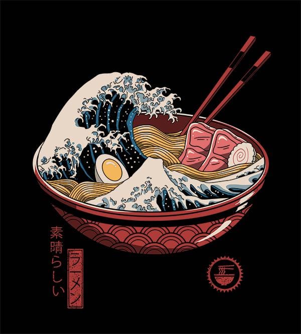 Great Ramen Wave T-Shirts by Vincent Trinidad - Pixel Empire