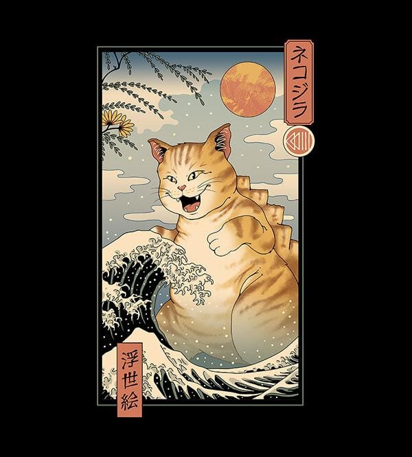 Catzilla Ukiyo-e T-Shirts by Vincent Trinidad - Pixel Empire