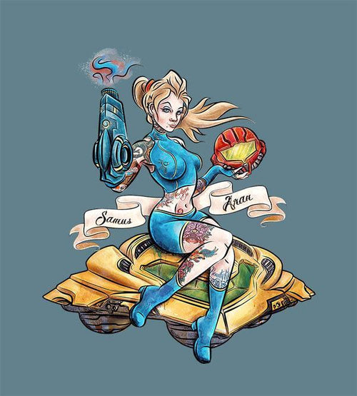 Samus Aran Pinup T-Shirts by Barrett Biggers - Pixel Empire