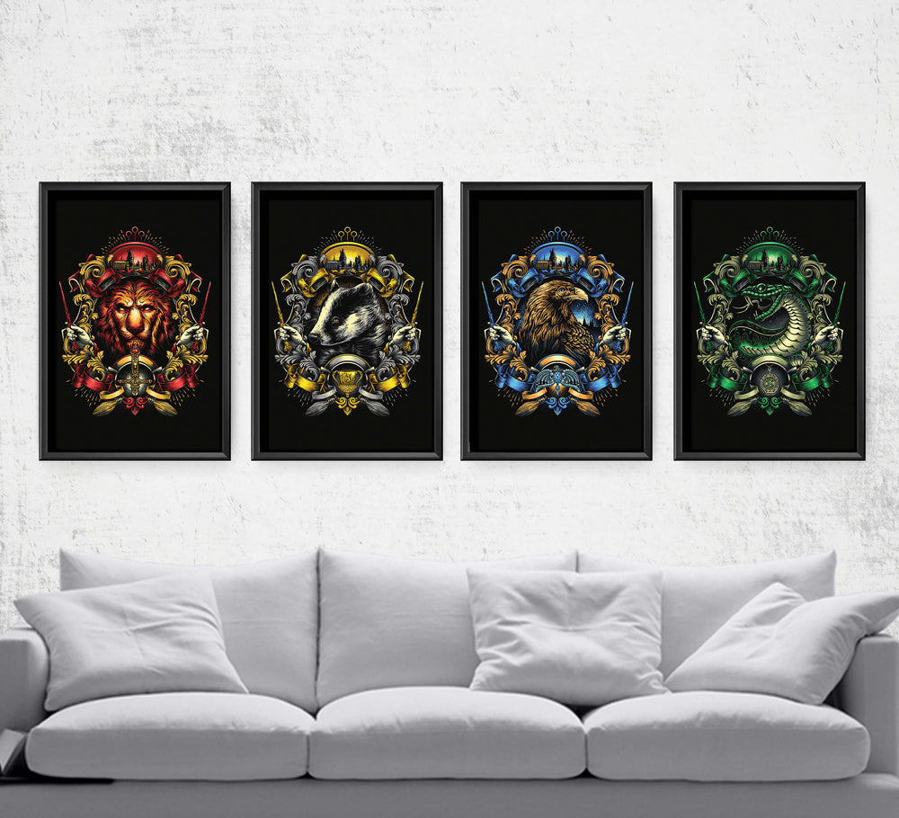 Wizarding House Set Posters by Glitchy Gorilla - Pixel Empire